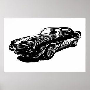 Affiche 1980 Camaro Noir Et Blanc Minimaliste Design.