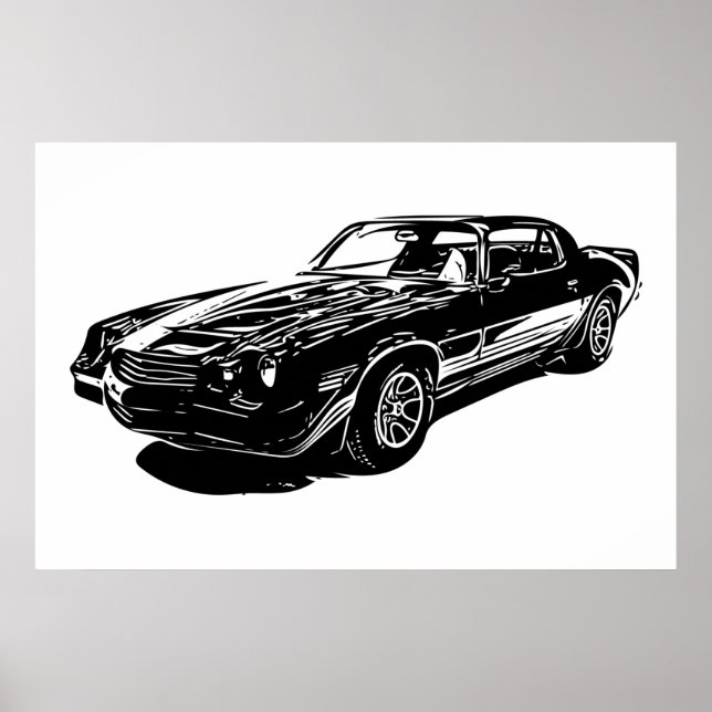 Affiche 1980 Camaro Noir Et Blanc Minimaliste Design. (Devant)