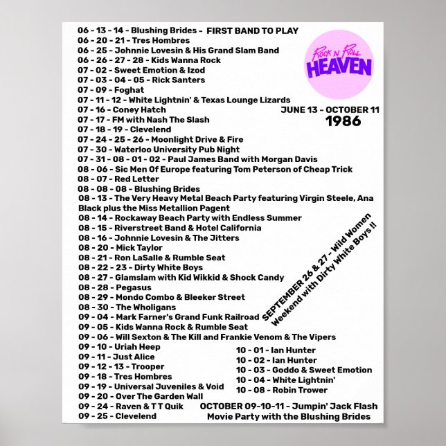 AFFICHE 1986 PARTIE 1 - ROCK'N'ROLL HEAVEN (Devant)