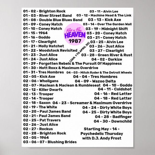 AFFICHE 1987 - ROCK'N'ROLL HEAVEN (PARTIE 1) (Devant)