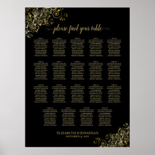 Affiche 19 Table Gold Frills Black Mariage Seating Chart