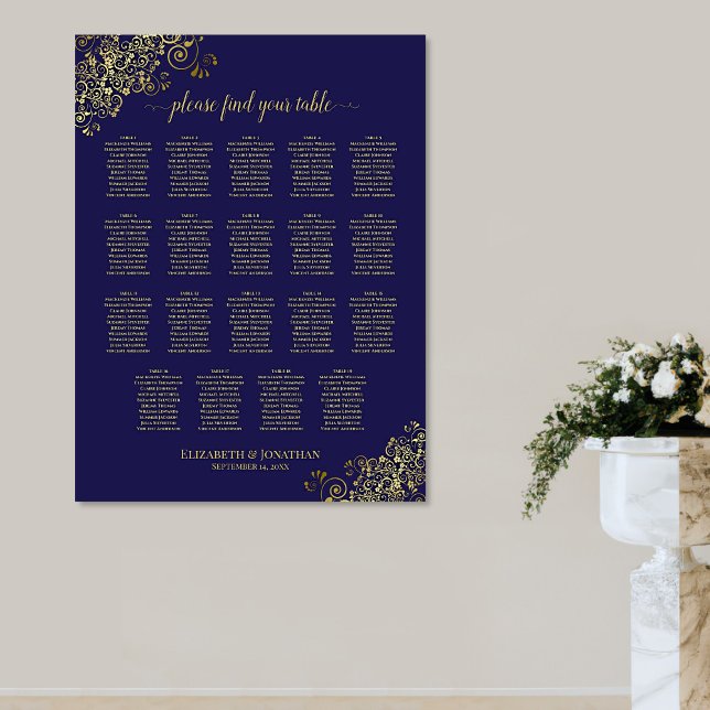Affiche 19 Table Mariage Or Dentelle Bleu Marine Plan de T (On Wall)
