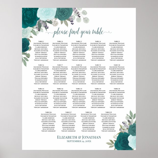 Affiche 19 Table Turquoise & Aqua Floral Plan de Table de  (Devant)