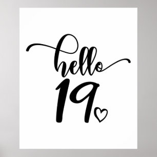 Affiche 19e anniversaire Femmes Bonjour 19 mignonnes 19 an
