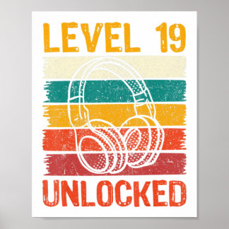 Affiche 19e Anniversaire Joueur vidéo de jeu niveau 19 dév