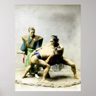 Affiche 19e C. Lutteurs japonais