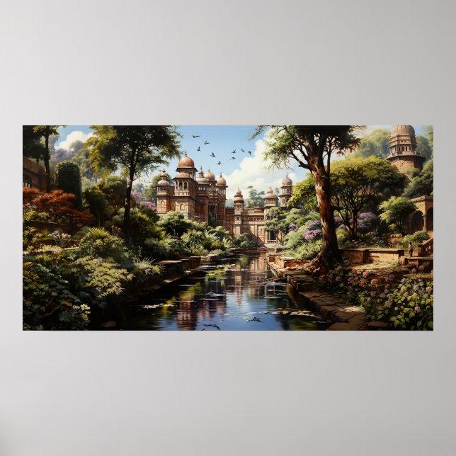 Affiche 19e siècle Jardin de plaisance indien peinture à l (Devant)