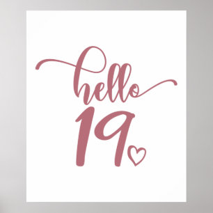 Affiche 19th Birthday Women Hello 19 Cute 19 Years Old