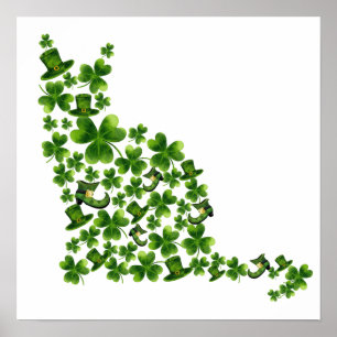 Affiche 1 Chat Shamrock St Patrick Génial Pour Amateur de