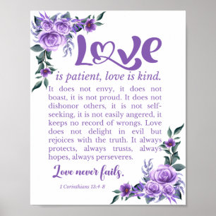 Affiche 1 Corinthiens 13:4-8 L'amour est Patient Purple Fl