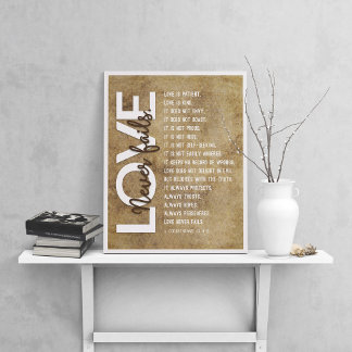 Affiche 1 Corinthiens 13:4-8 Verse de la Bible, Beige Vint