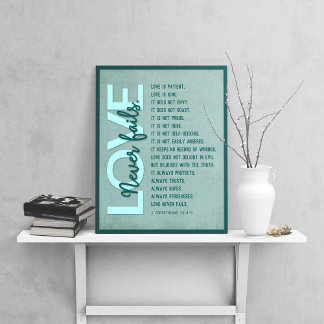 Affiche 1 Corinthiens 13:4-8 Verse de la Bible, Turquoise 