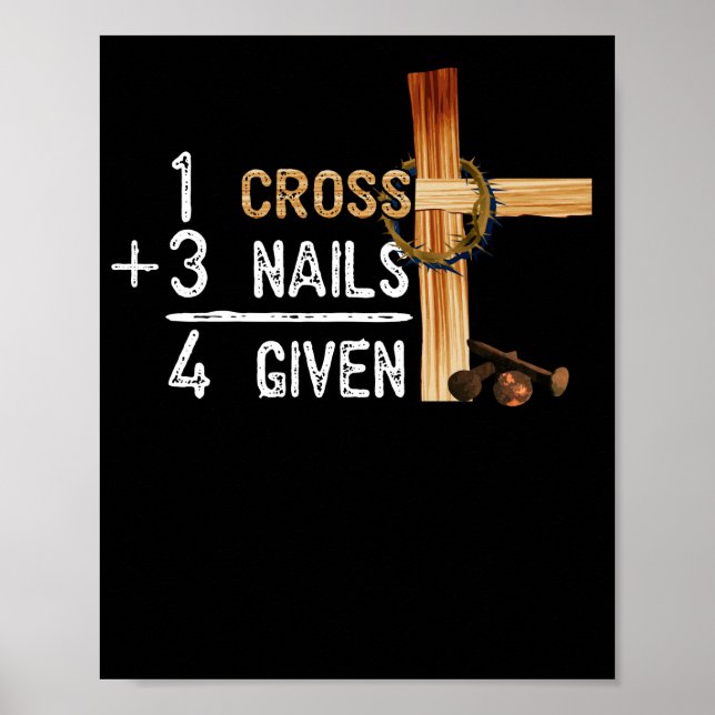Affiche 1 Croix Plus 3 clous Égale 4 croix de foi (Devant)