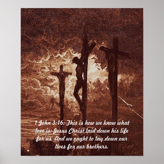 Affiche 1 Jean 3:16 Jésus-Christ sur l'affiche croisée (Devant)