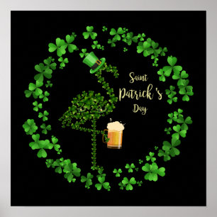 Affiche 1 Mignon Flamant Shamrock Irlandais Saint-Patrick