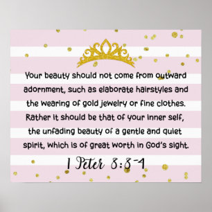 Affiche 1 Pierre 3:3-4 Beauté intérieure Bible Verse rose