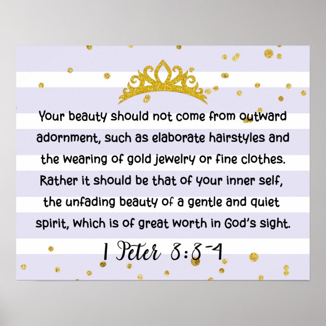 Affiche 1 Pierre 3:3-4 Verset biblique sur la beauté intér (Devant)