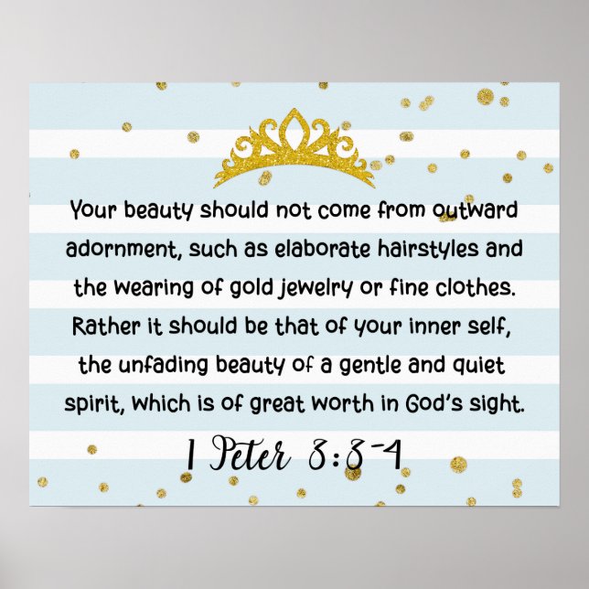 Affiche 1 Pierre 3:3-4 Verset biblique sur la beauté intér (Devant)