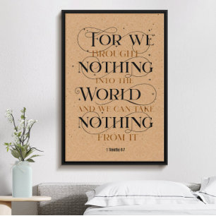 Affiche 1 timothy 6:7, verset de la bible chrétienne inspi