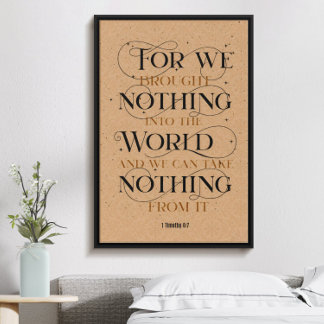 Affiche 1 timothy 6:7, verset de la bible chrétienne inspi