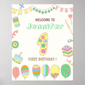 Affiche 1er anniversaire. Ballons numéro 1.