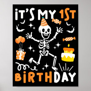 Affiche 1er anniversaire enfants drôle squelette 1er anniv