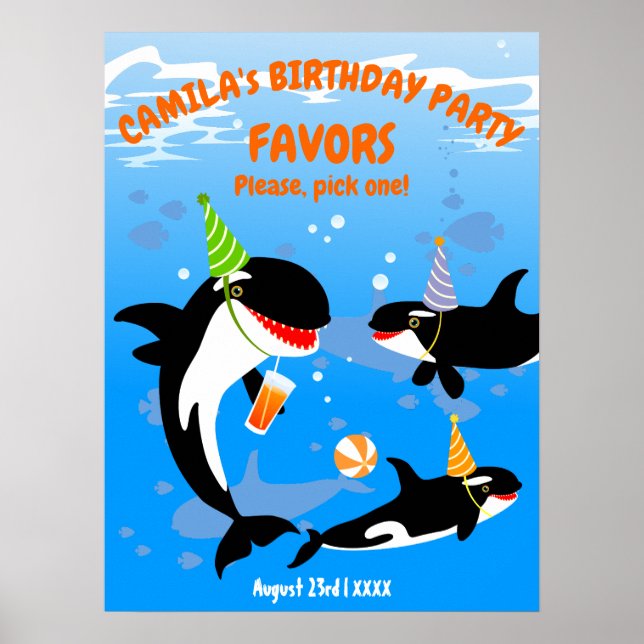 Affiche 1er anniversaire sous la mer orca baleine fille (Devant)