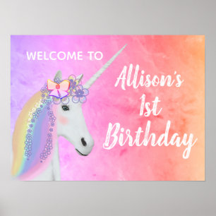 Affiche 1er anniversaire Unicorn Rainbow Watercolor Bienve