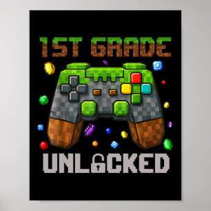 Affiche 1er niveau Gamer déverrouillé Pixel Premier jour d