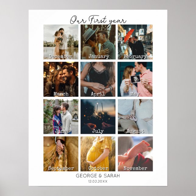 Affiche 1ère année photo anniversaire calendrier cadeau 12 (Devant)