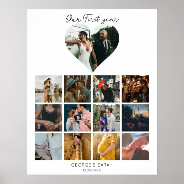 Affiche 1ère année photo anniversaire calendrier cadeau 12 (Devant)