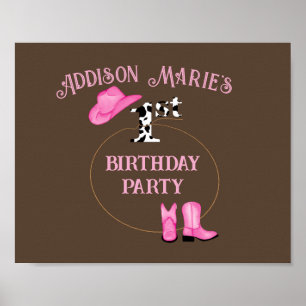 Affiche 1ère fête d'anniversaire Rodéo Cowgirl
