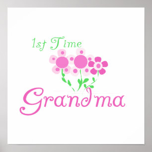 Affiche 1ère fois Grandma Fleurs roses cadeaux