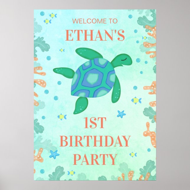 Affiche 1ère tortue d'anniversaire sous la mer (Devant)