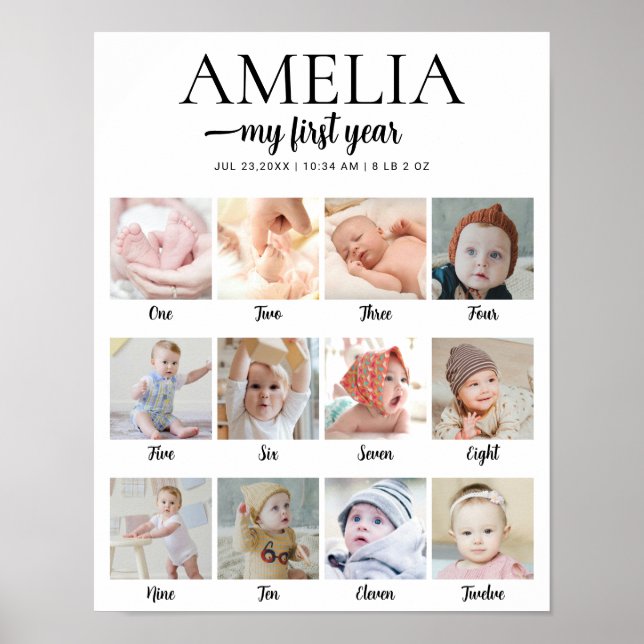 Affiche 1st Birthday Milestone Custom Photo Collage (Devant)