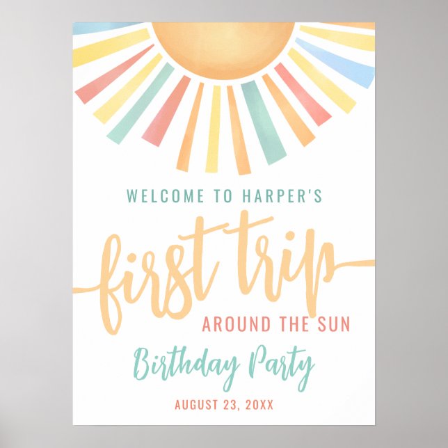 Affiche 1st Birthday Trip Around The Sun Welcome Sign (Devant)