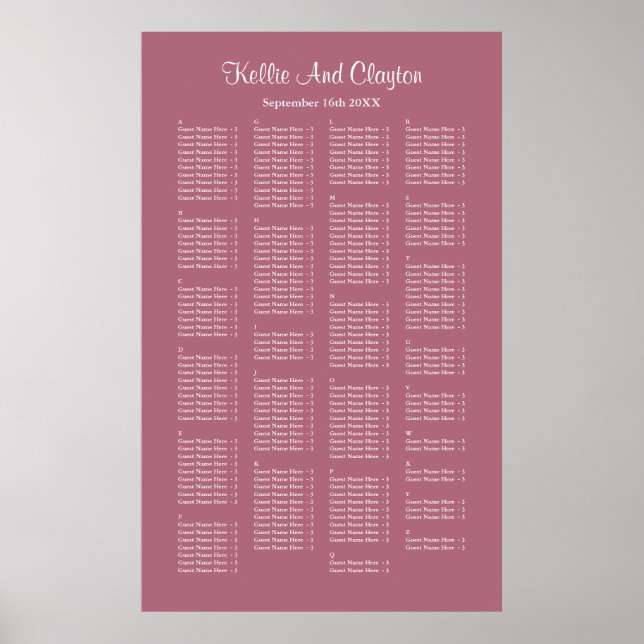 Affiche 200 Burgundy Simple Wedding Seating Chart (Devant)