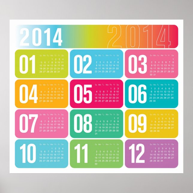 Affiche 2014 Yearly Colorful Calendar (Devant)