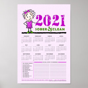 Affiche 2021 Sober & Clean Recovery Calendrier annuel