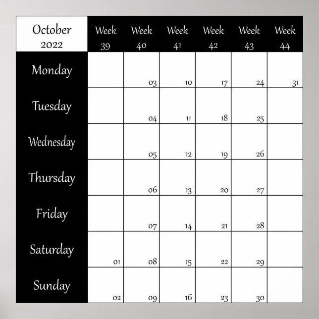 Affiche 2022 Octobre planificateur numéro de puits (Devant)