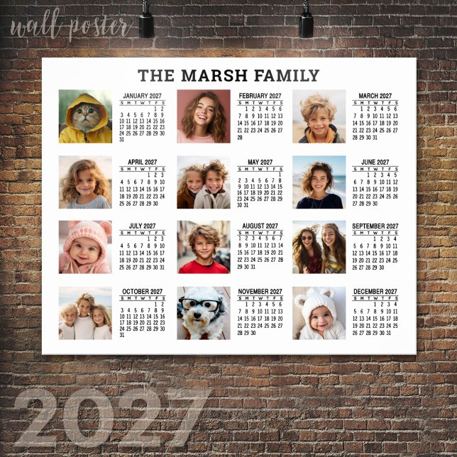 Affiche 2022 Voir l'année complète Calendrier avec 12 Phot (2027 Calendar Poster)