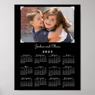 Affiche 2023 Calendar with Your Photo and Name on Black