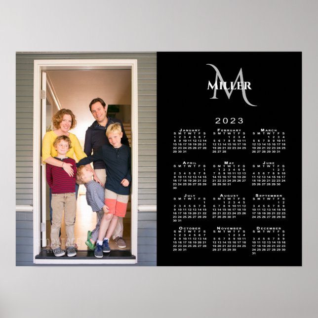 Affiche 2023 Calendrier Personnalisé Photo Monogramme Nom  (Devant)