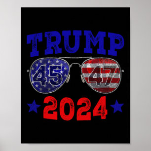 Affiche 2024 45 47 Drapeau américain Sungles Trump 2024