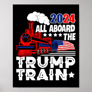 Affiche 2024 À Bord Du Trump Train Usa American Flag
