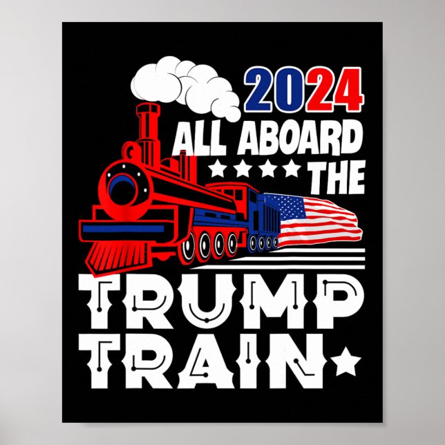 Affiche 2024 À Bord Du Trump Train Usa American Flag (Devant)