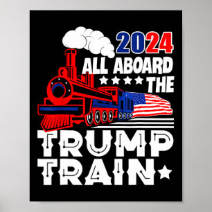 Affiche 2024 À Bord Du Trump Train Usa American Flag
