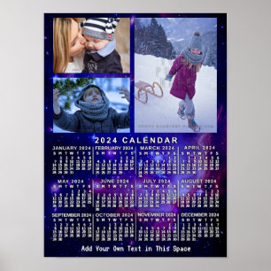 Affiche 2024 Année Calendrier mensuel Espace Nebula 3 Phot