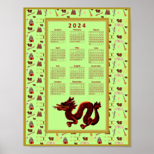 Affiche 2024 Calendrier Année du Dragon Musique Chance