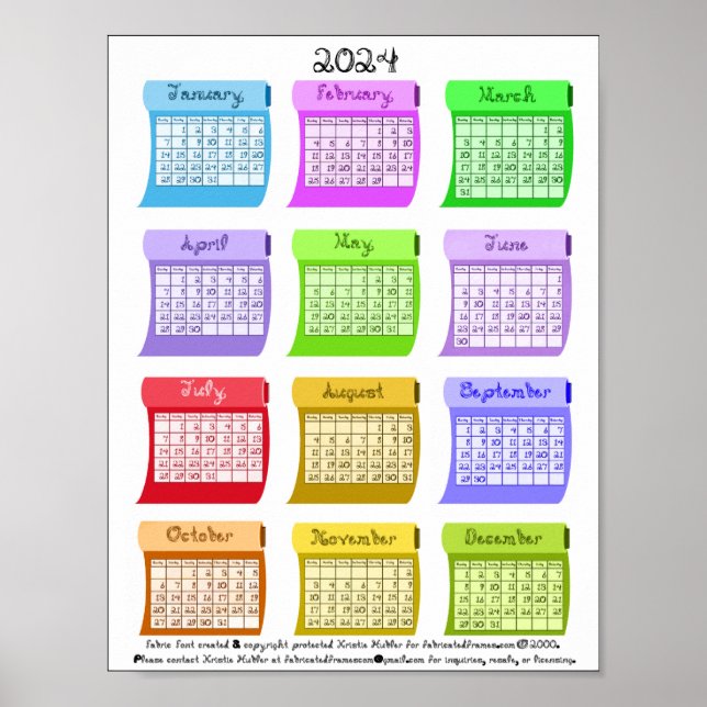 Affiche 2024 Calendrier Bolts Fabrics Fabric Font Characte (Devant)